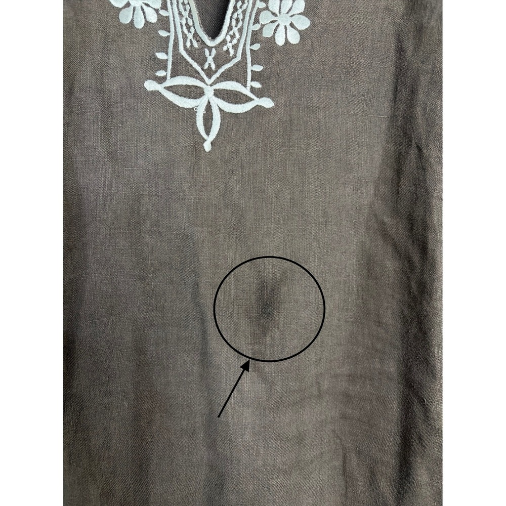 Charter Club Womens Linen Tunic Embroidered 16W Brown Boho‎ Coastal Earthy - Picture 3 of 5